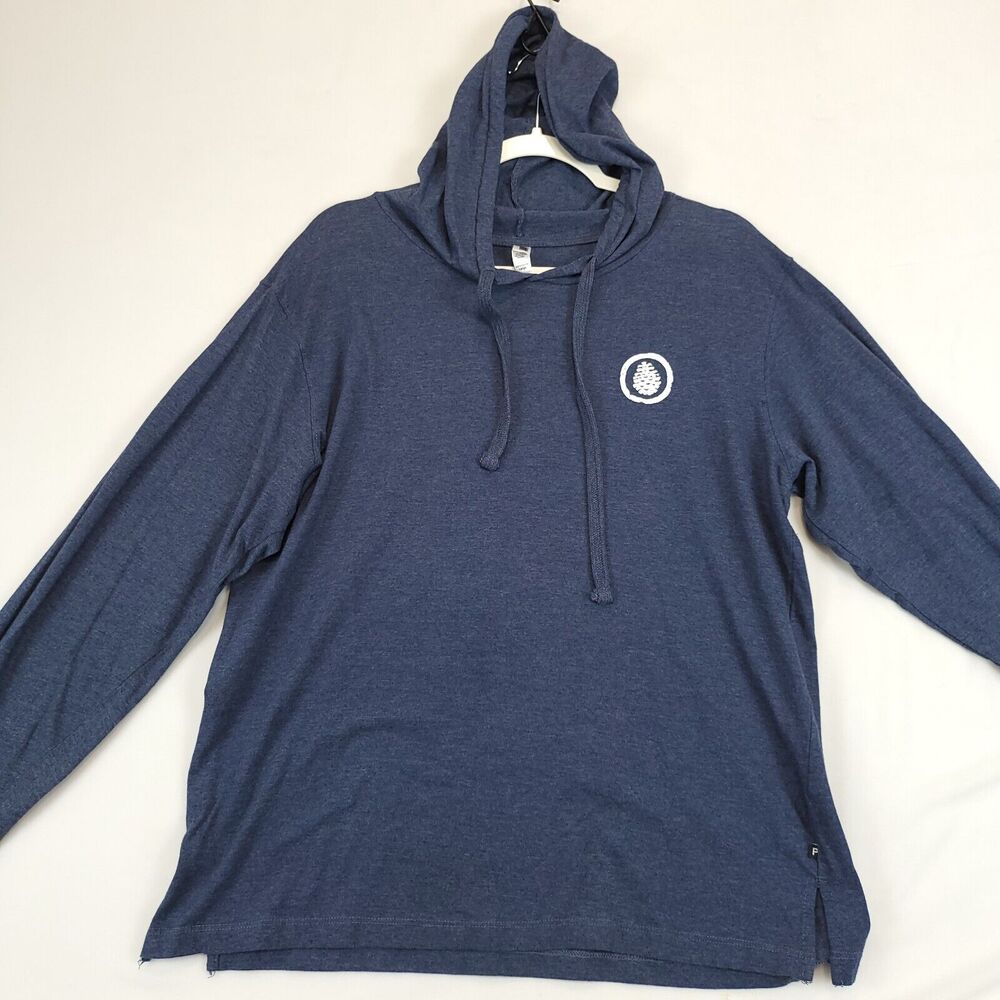 Pennant Hoodie Tee Shirt Pull Over Pine Cove Drawstring Long Sleeve Blue Men L